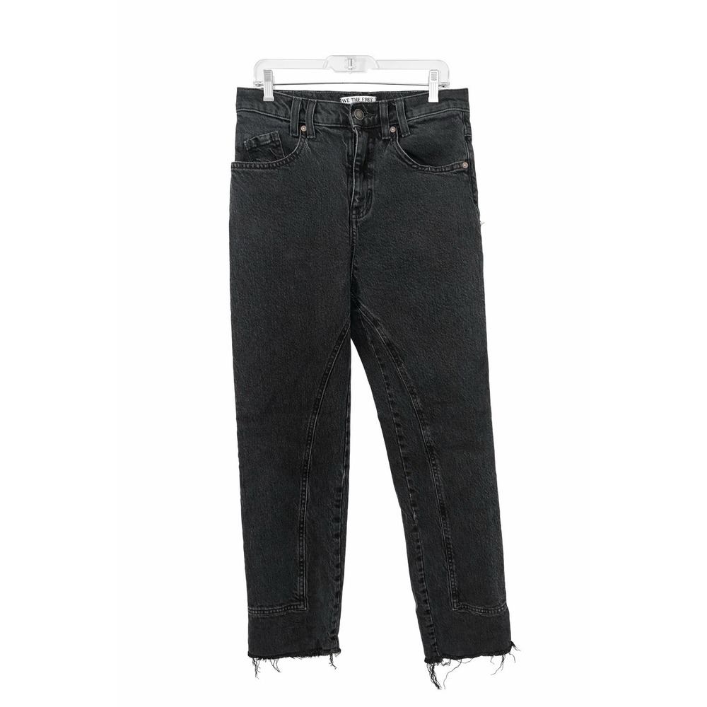 We The Free People Aster High Rise Straight Jeans Womens 26' Black Frayed Ankle